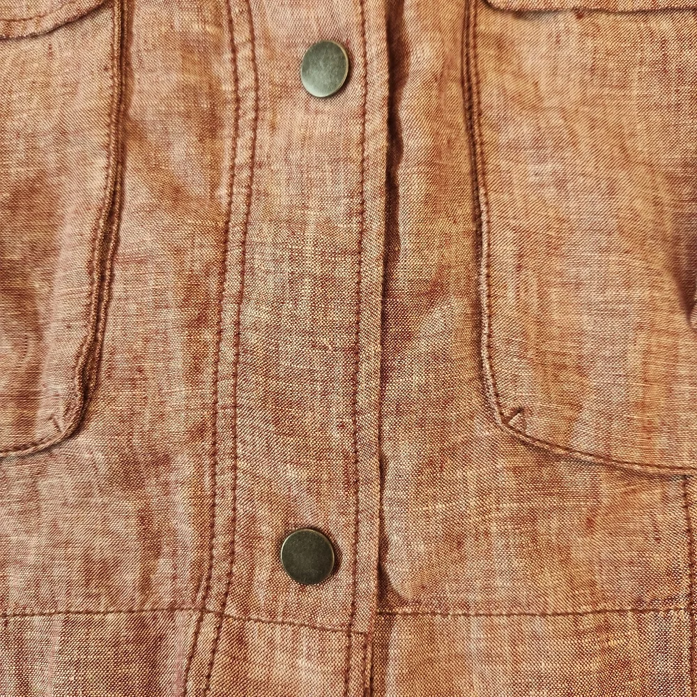 Women Heather Red 100% Linen Snap Buttons Utility Safari Jacket Size 2XL Summer - Picture 9 of 15